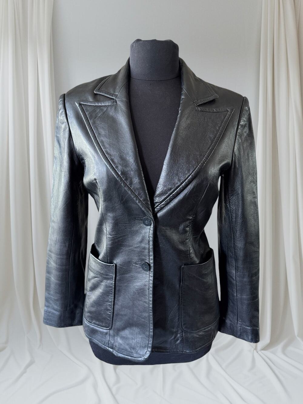 Black Leather Women's Blazer, Size M/ 6